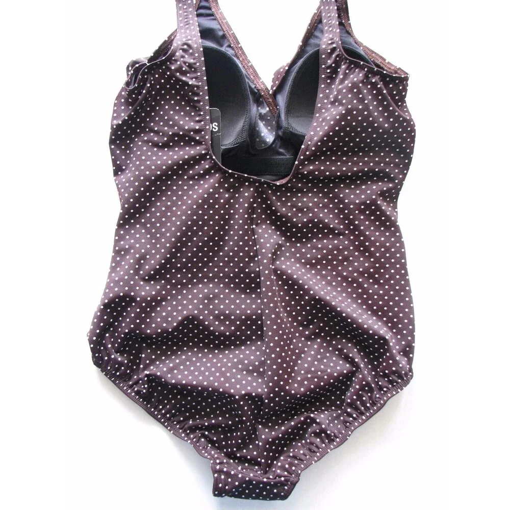 Miraclesuit Wrap One Piece Swimsuit Shaper Brown White Polka Dot Women's 16